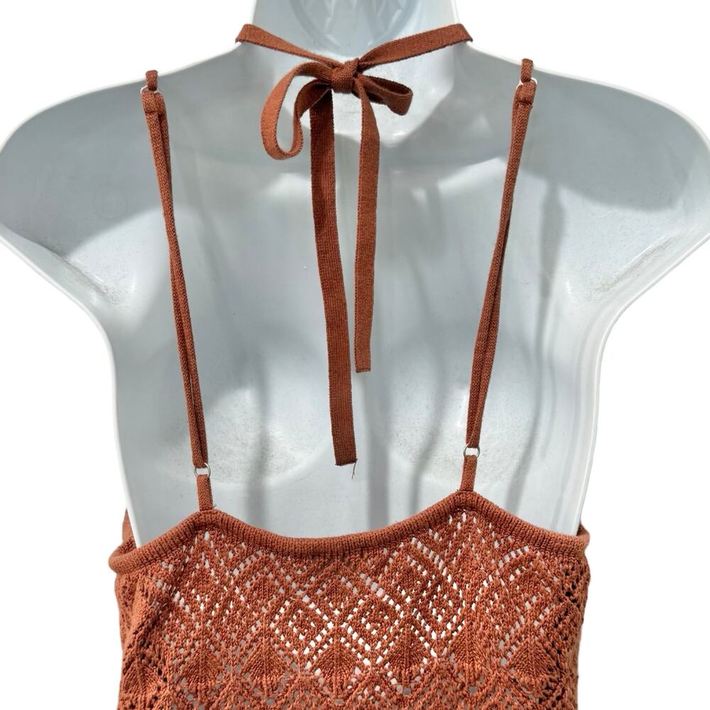 Abercrombie and Fitch Brown Thong Knit Crochet Halter Strappy Bodysuit Size L - Picture 10 of 10